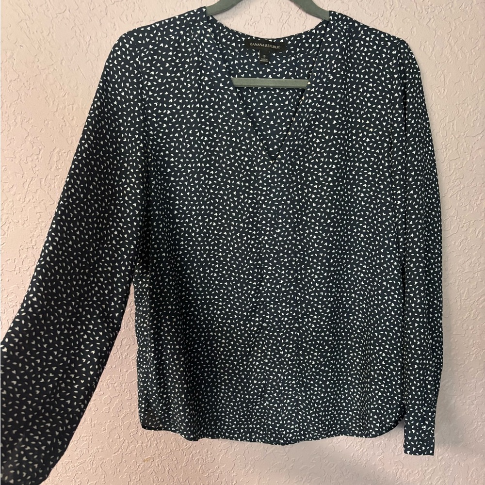 Navy and White Patterned‎ Blouse